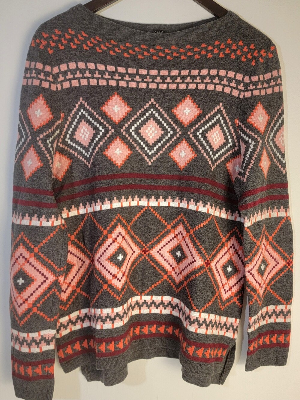 Talbots Southwest Sweater Womens L Petite Lambswool Blend Round Neck Pullover